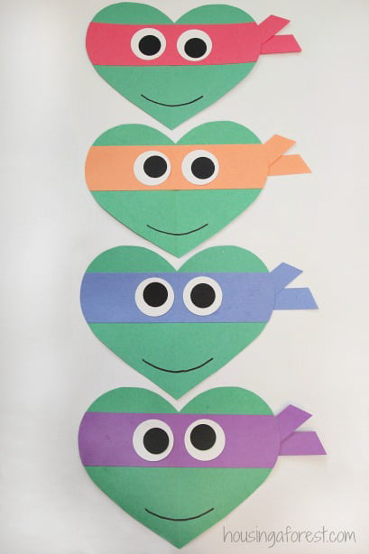 green hearts with ninja turtle masks