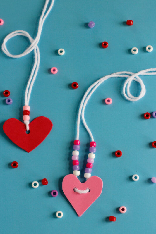 simple beaded necklace with cut out heart