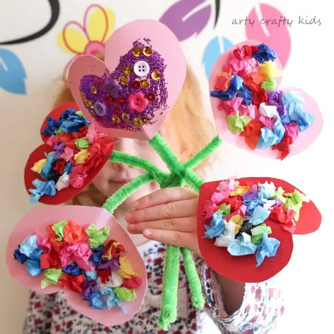 heart shaped flowers with various decorations