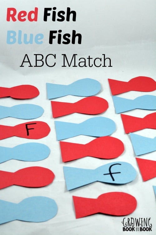 red and blue fish with letters on them