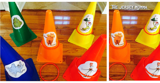 cones with Dr. Seuss stickers on them