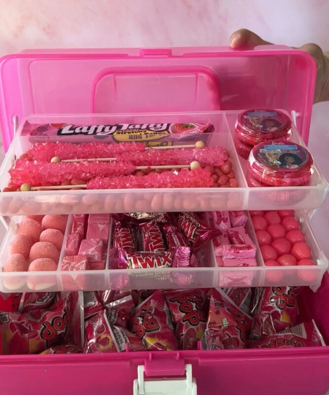 pink caboodle filled with pink treats