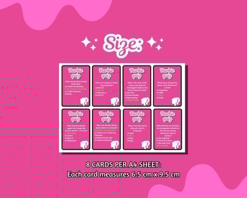 digital sheet of barbie trivia questions