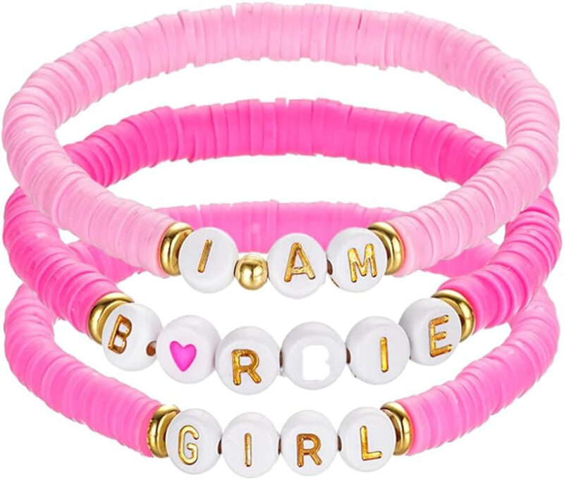Variety of pink bracelets with Barbie beads