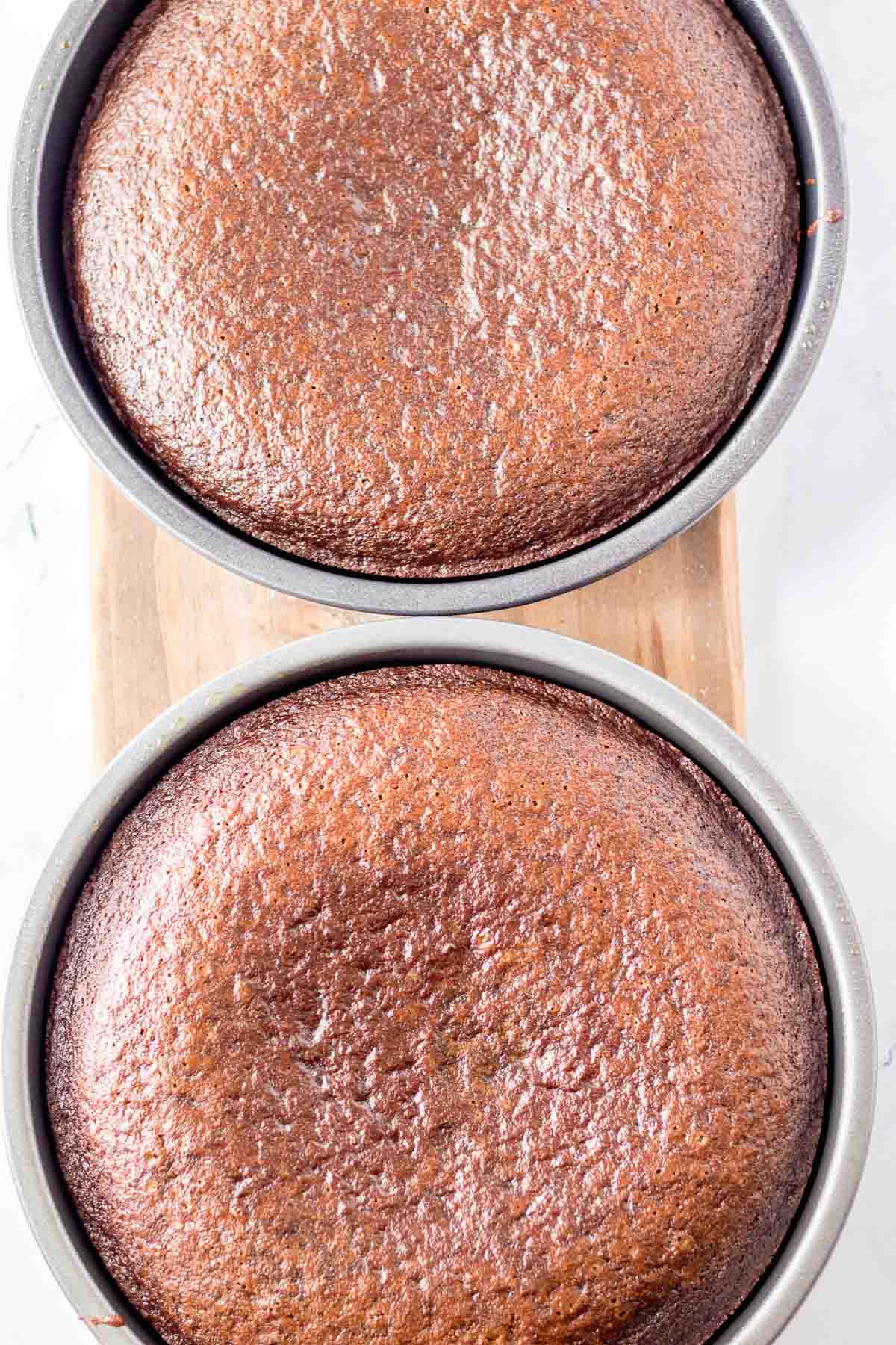 chocolate cakes in metal baking pans