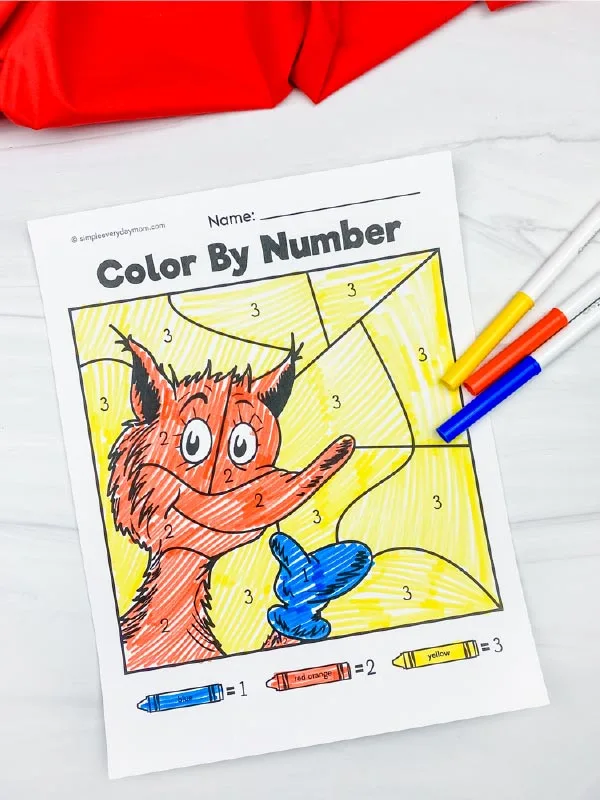 Dr Seuss fox color by number page