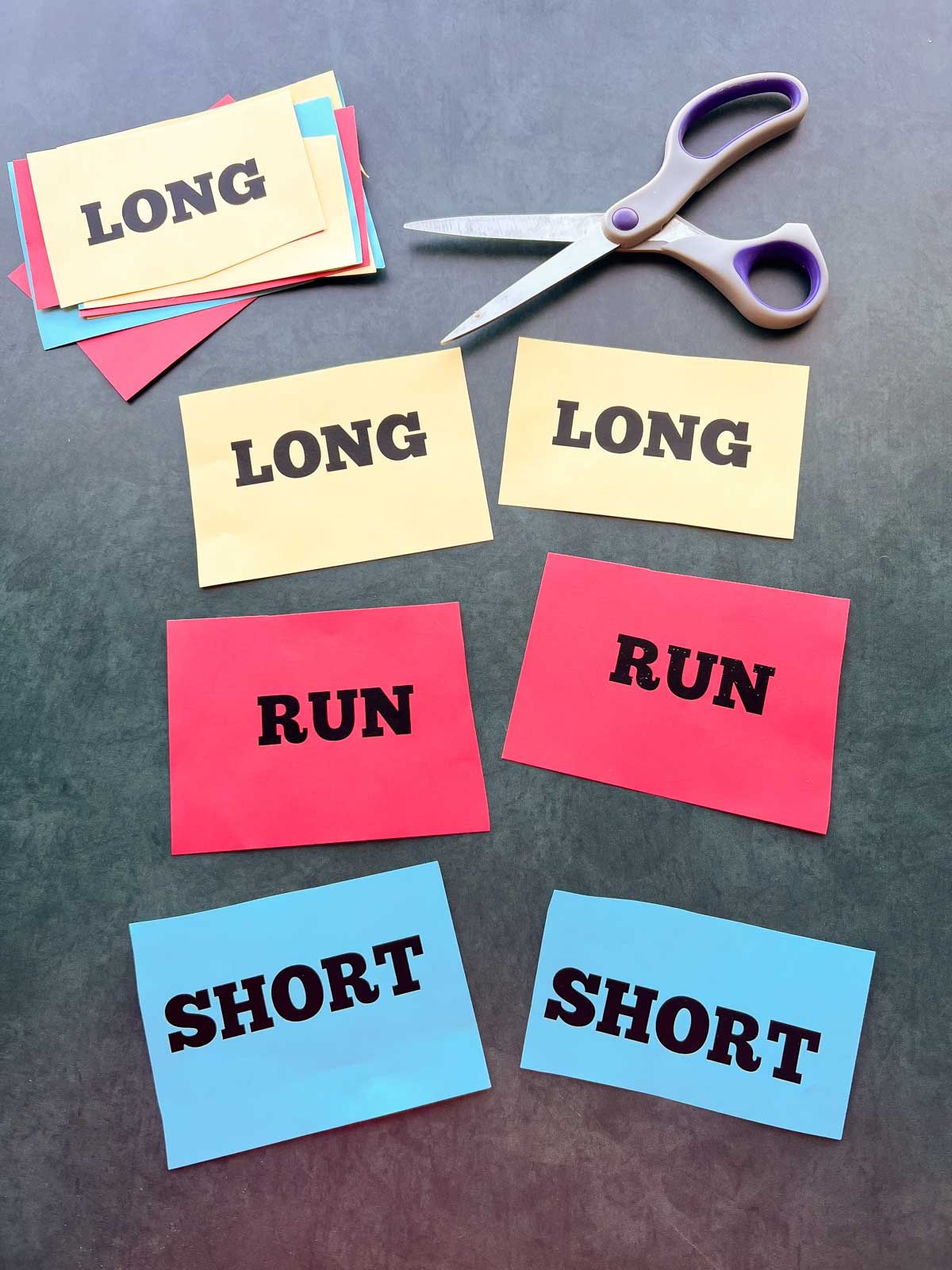 printed out cards that say long run and short