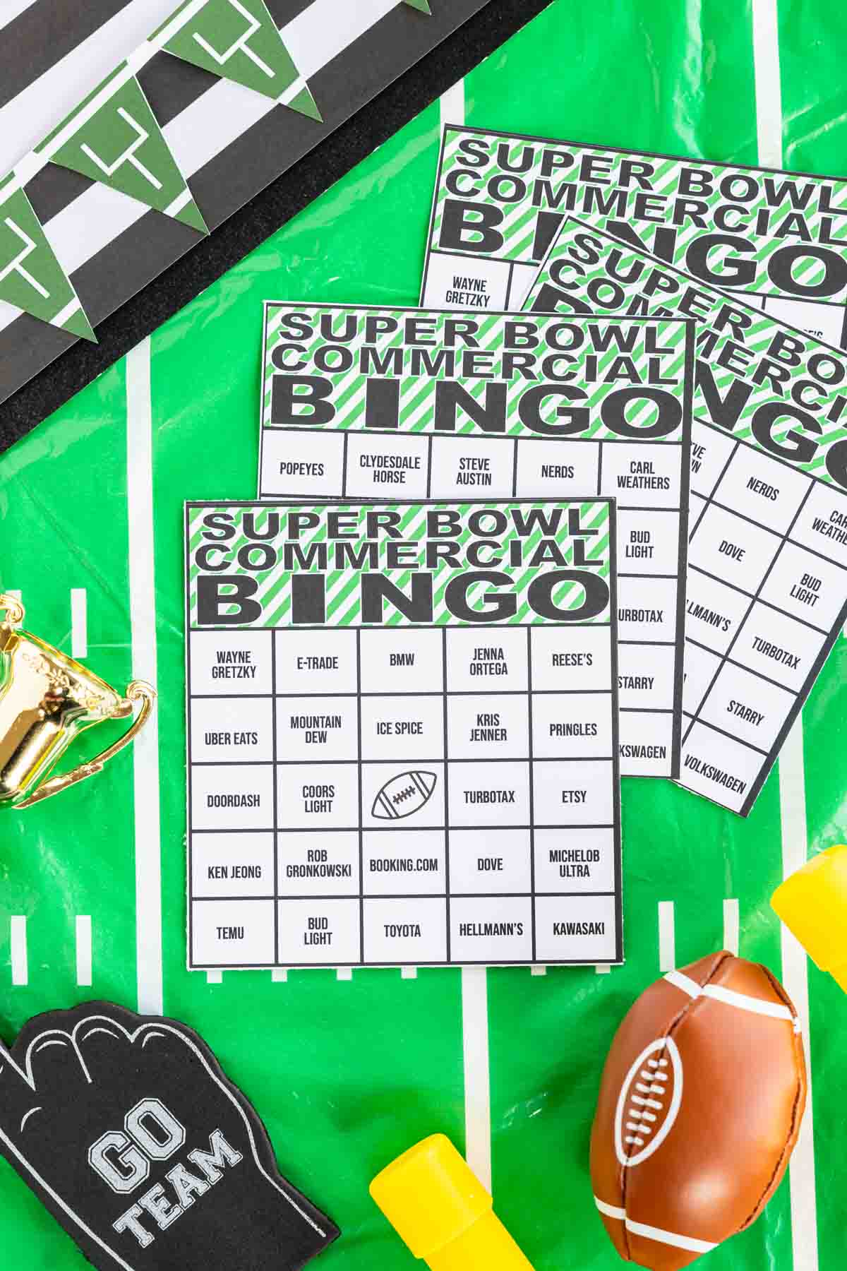 three Super Bowl bingo cards 