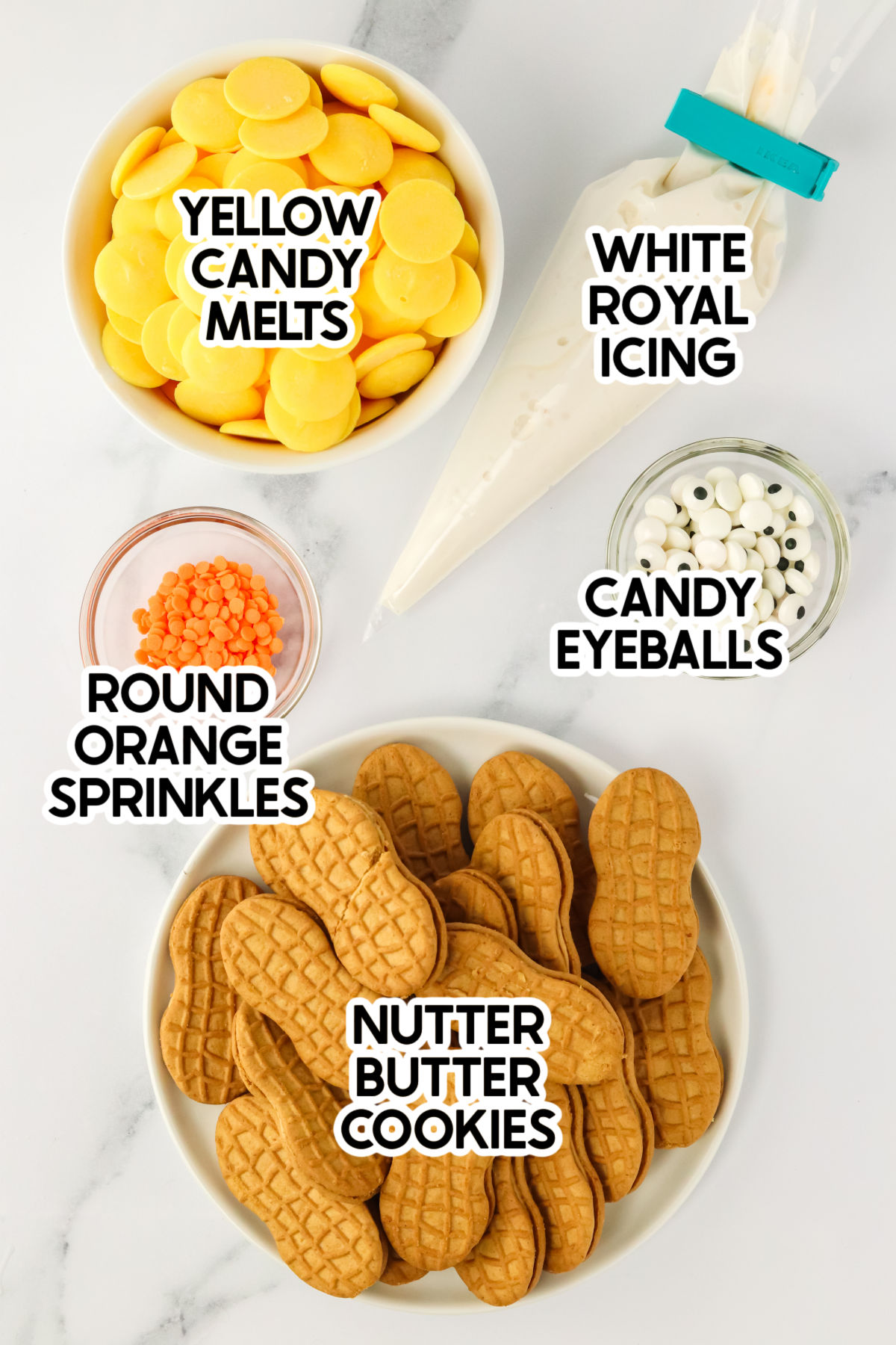 ingredients to make Nutter Butter chicks with labels