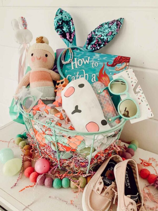 easter basket filled with mermaid items