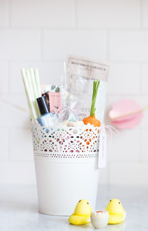 small white planter filled with simple treats