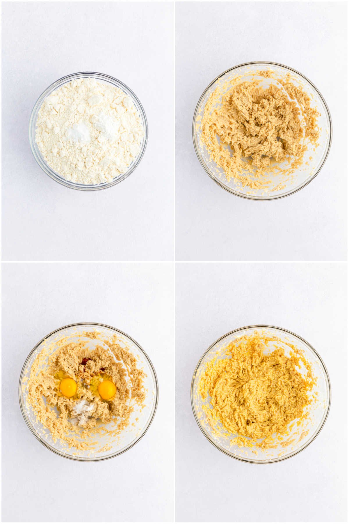 four images showing how to make cadbury egg cookie bar batter