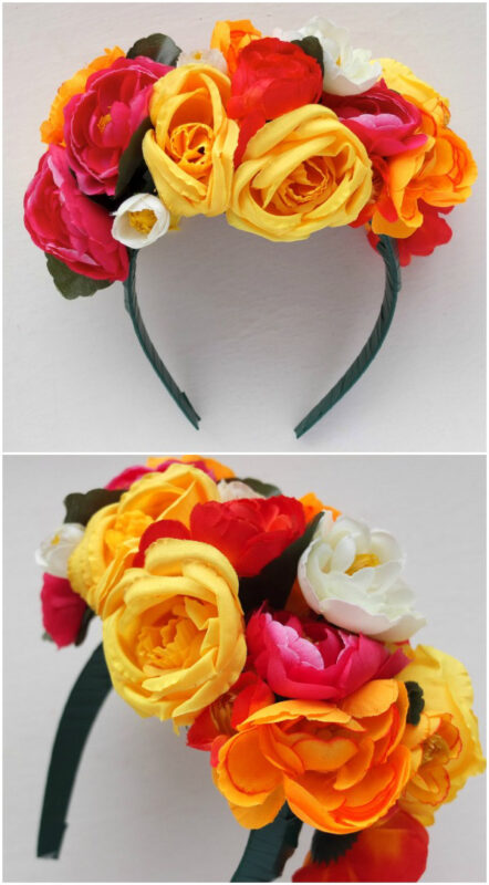 DIY headband with multicolored flowered attached