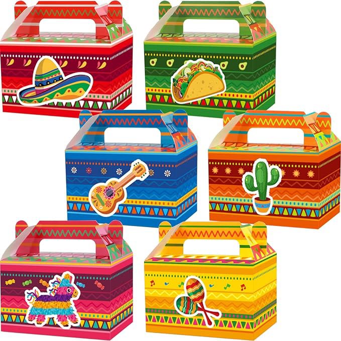 multicolored fiesta party boxes