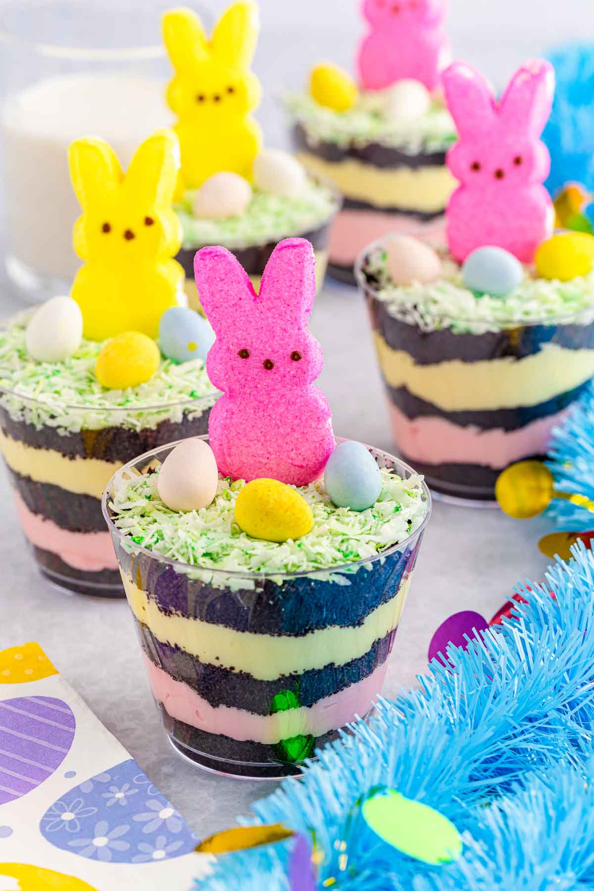 Easter dirt cups with Peeps bunnies on top