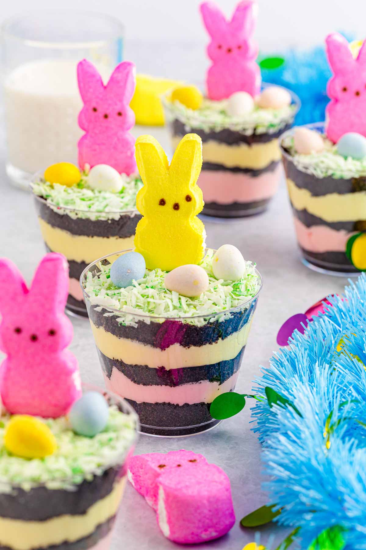 Easter pudding cups with Peeps on top