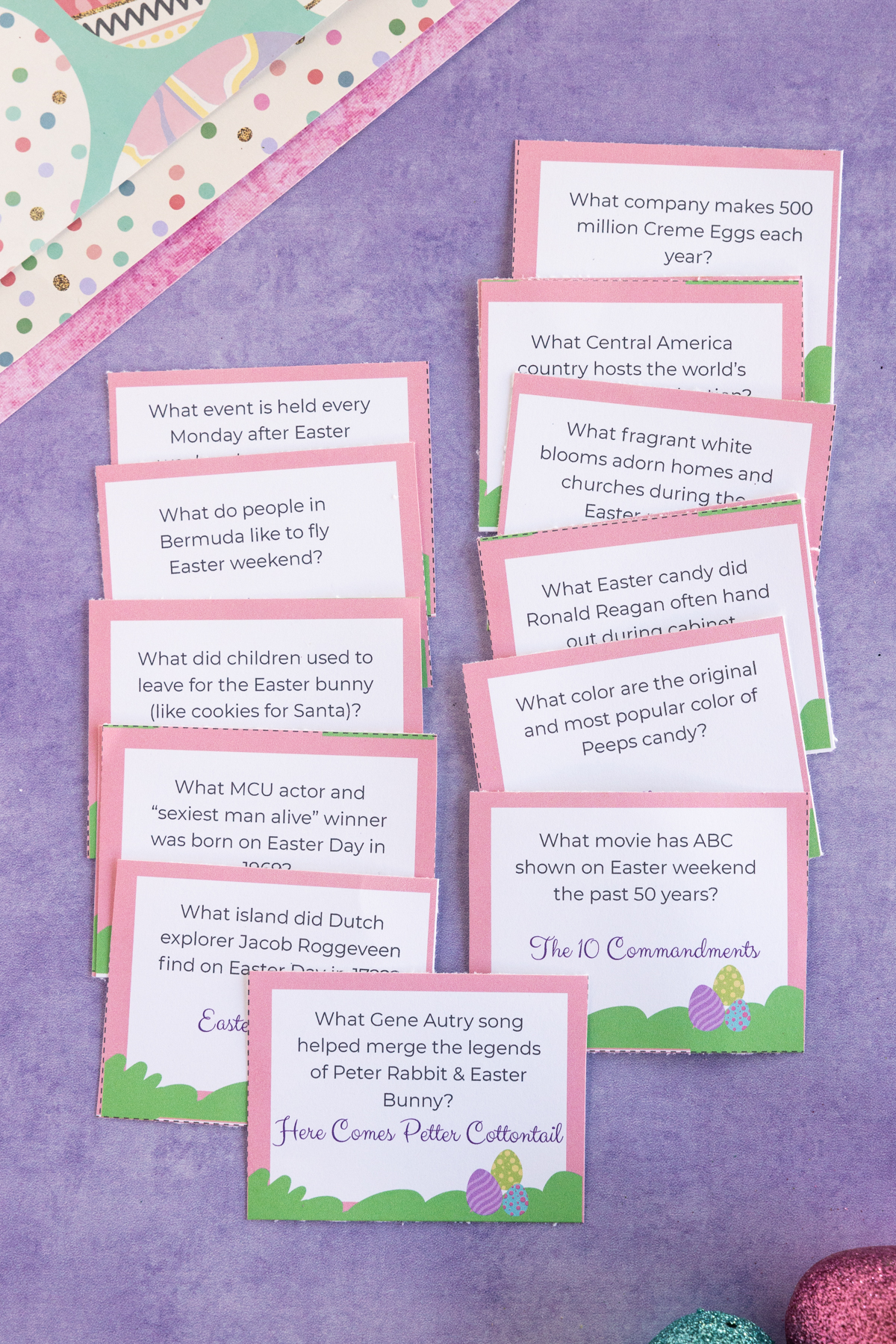 printed out Easter trivia cards