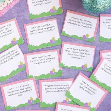 printed out Easter trivia questions on cards