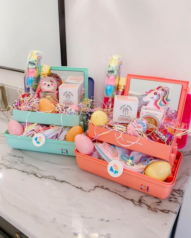 Caboodle filled with various candies and bath bombs