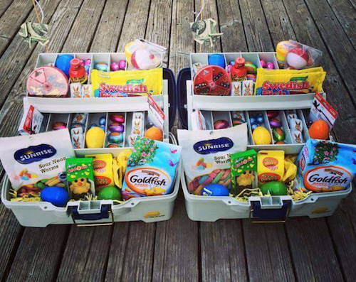 tackle boxes filled with candy and snacks