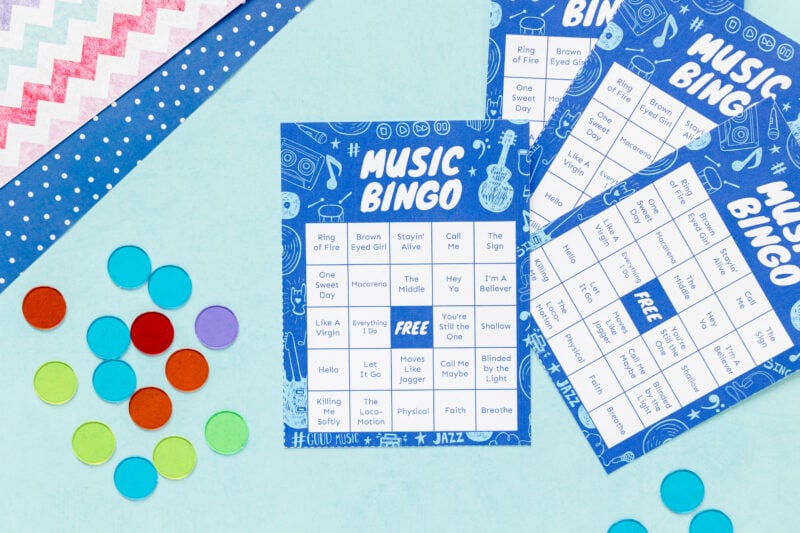 uncovered music bingo cards in a pile