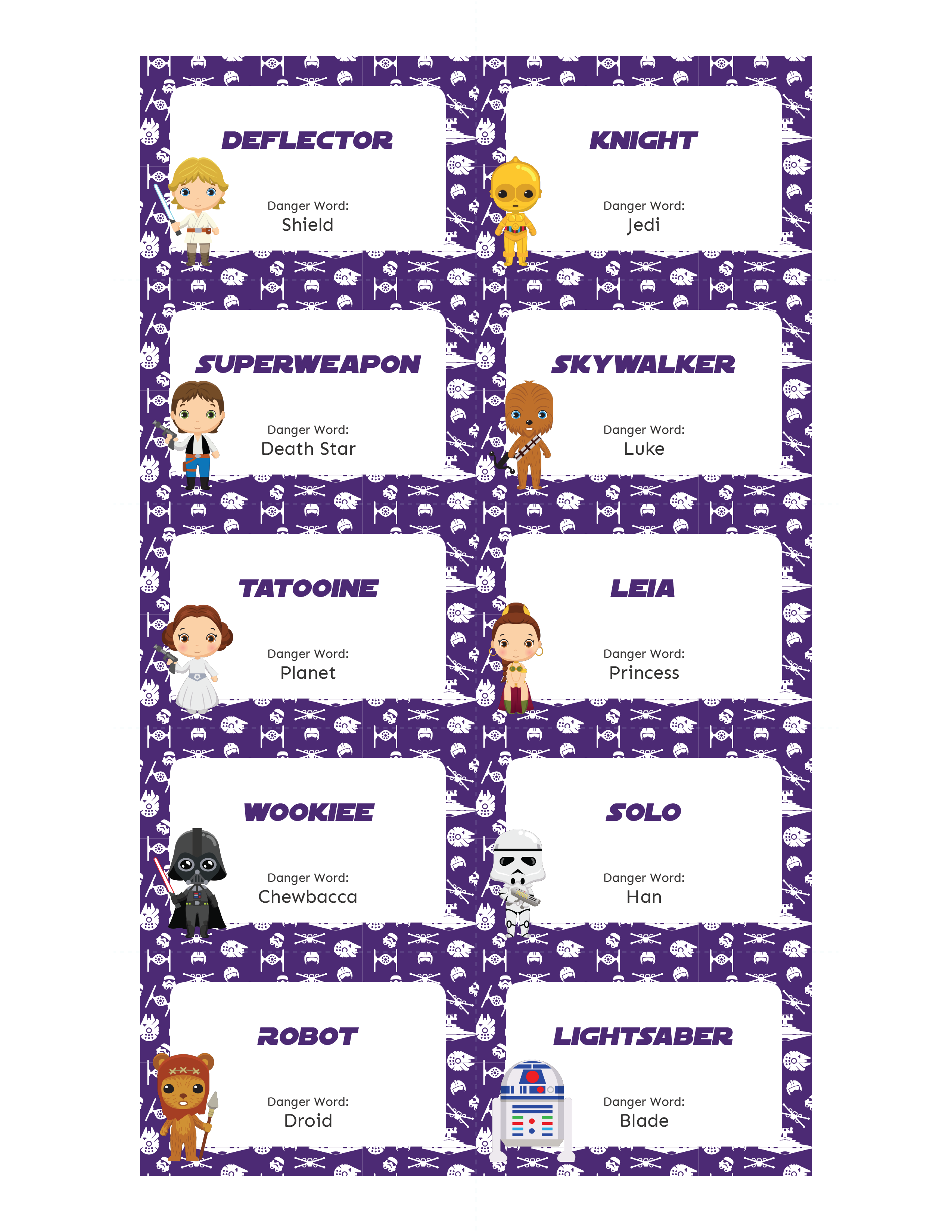 Star Wars danger word cards