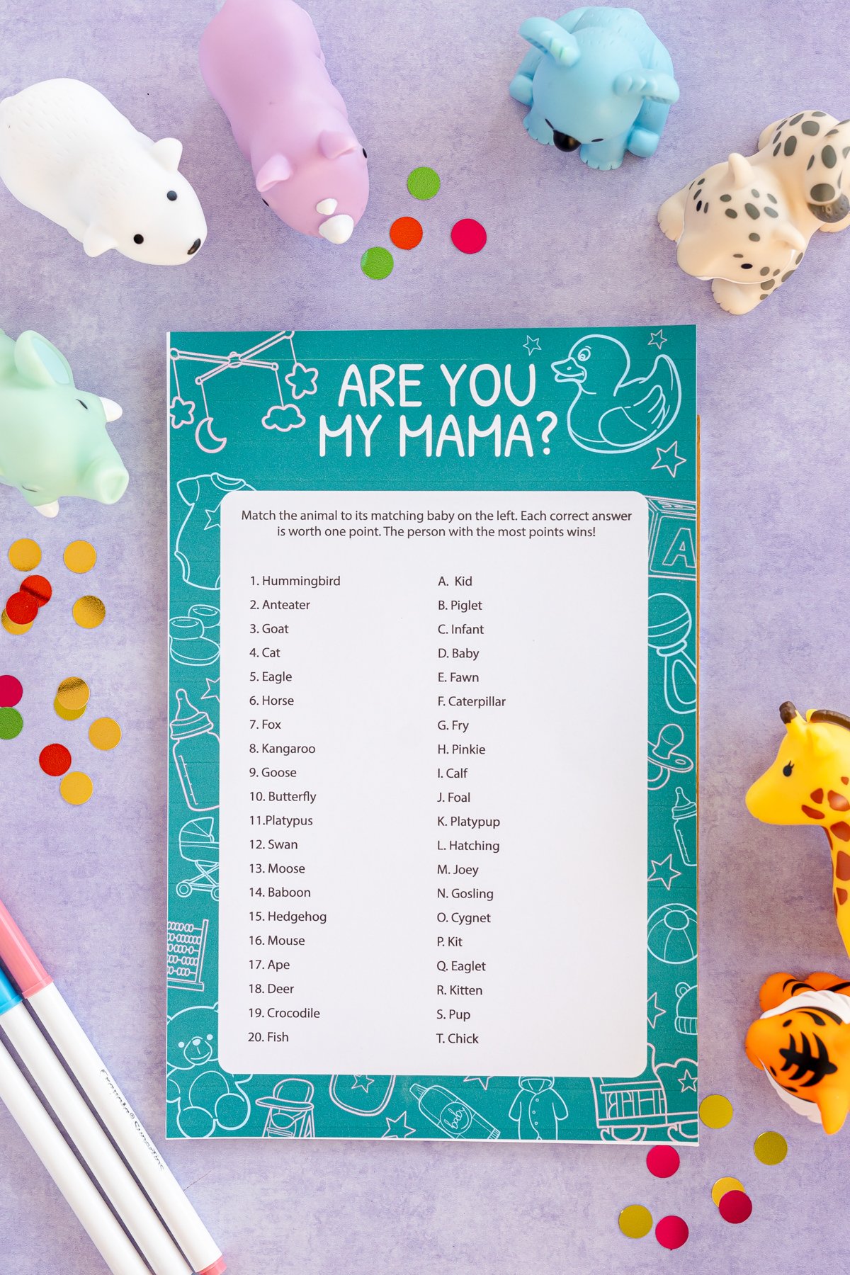 baby animal matching game for a baby shower