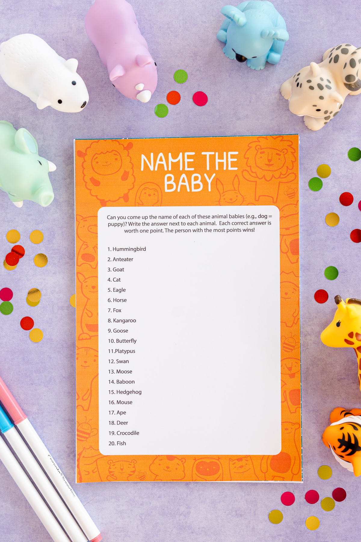 baby animal name game with a list of baby animals