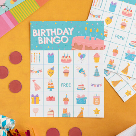 birthday bingo card with bingo markers
