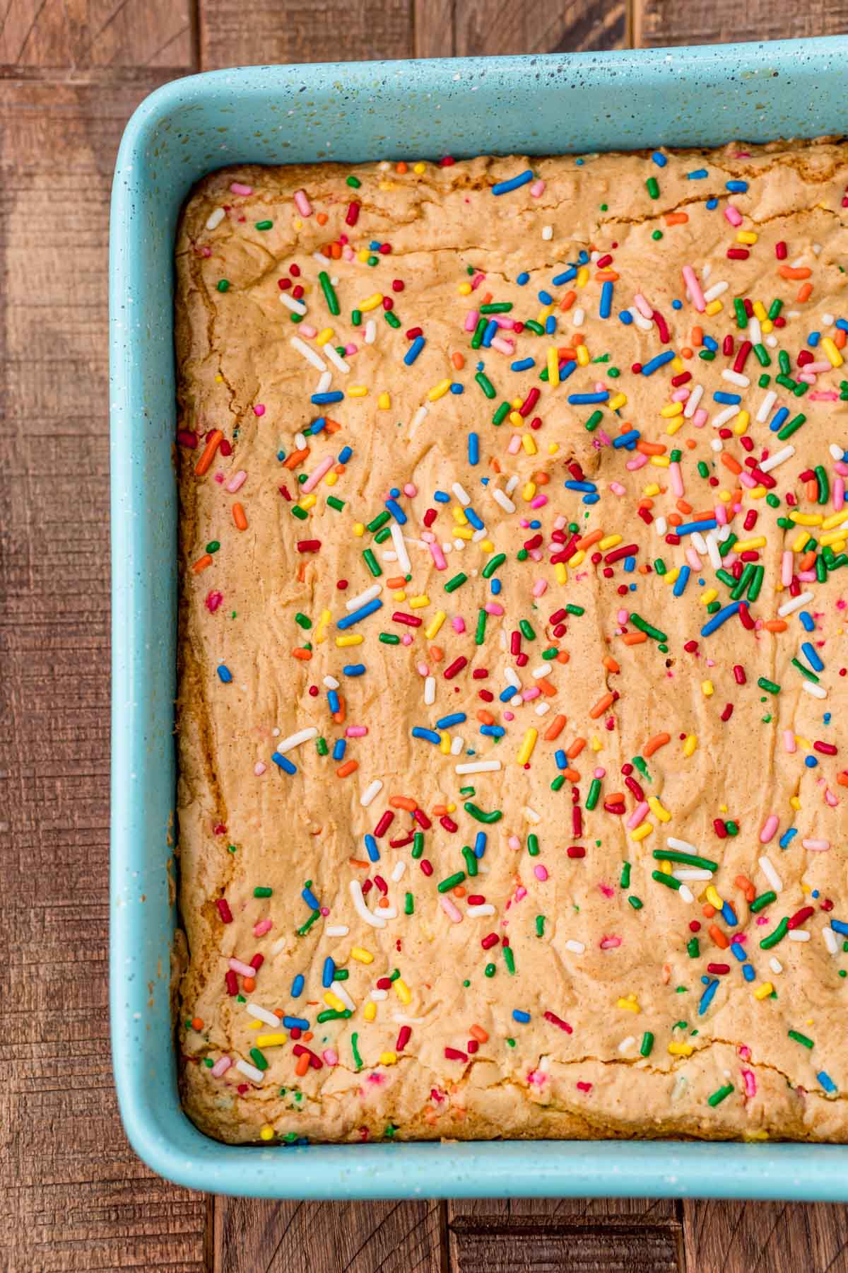 pan with birthday cake blondies