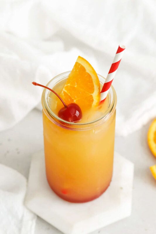 sweet sunrise mocktail with varying layers of juice