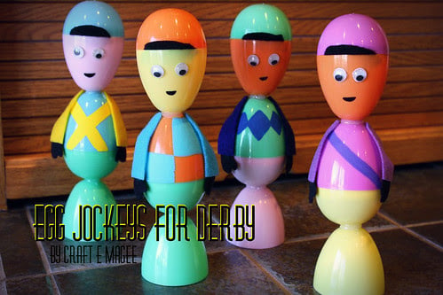 Easter eggs decorated to look like jockeys