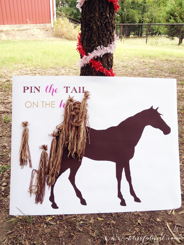 cut out horse silhouette with pinned on horse tails