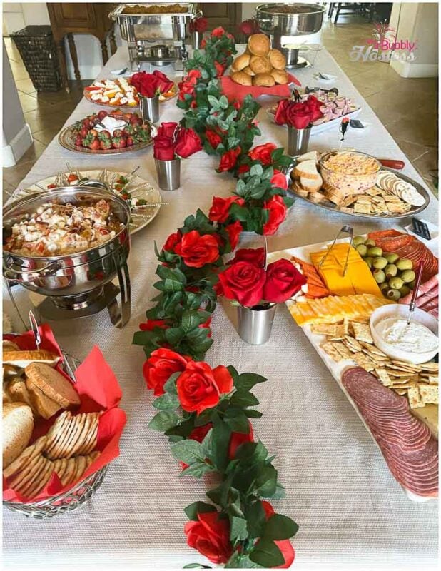 rose garland placed on table