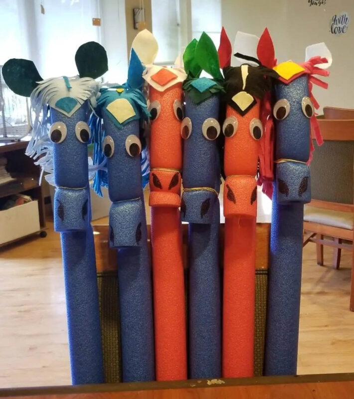 pool noodle decorated like horses