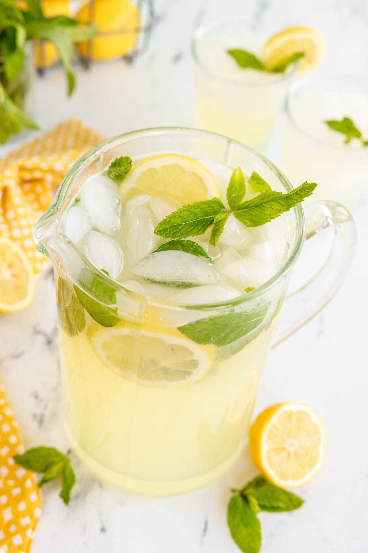 top down view of a pitcher of mint lemonade