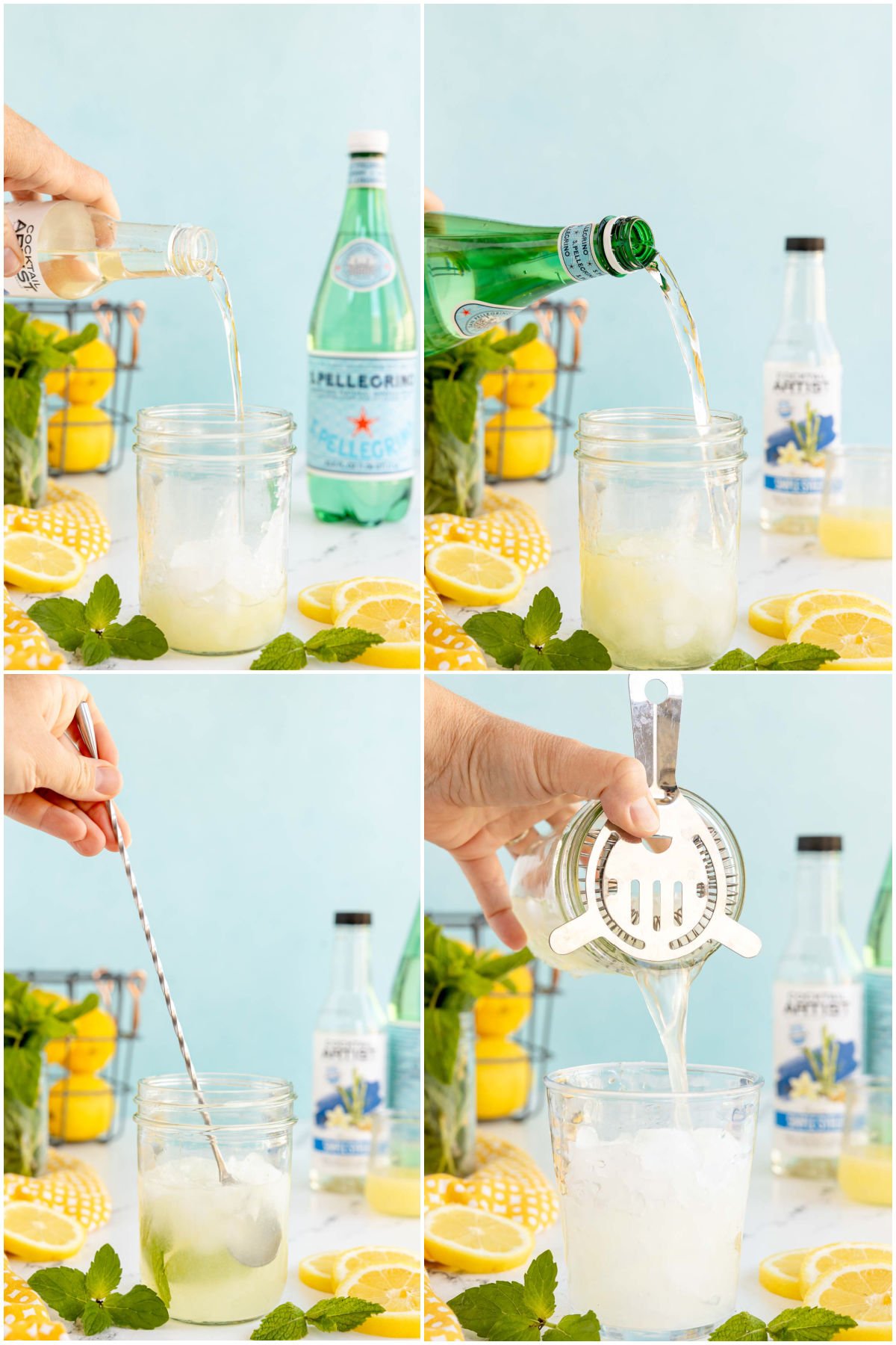 collage of images showing how to make mint lemonade