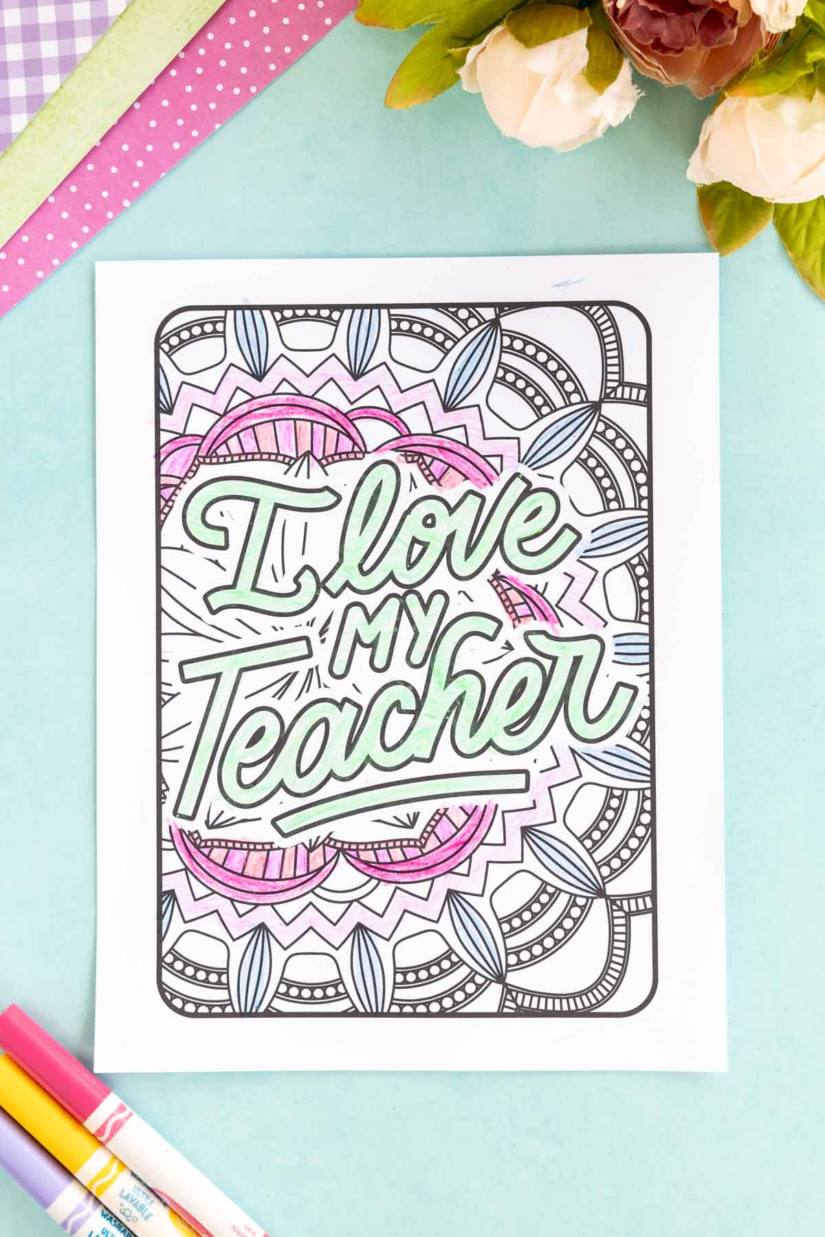 partially colored in teacher appreciation coloring page