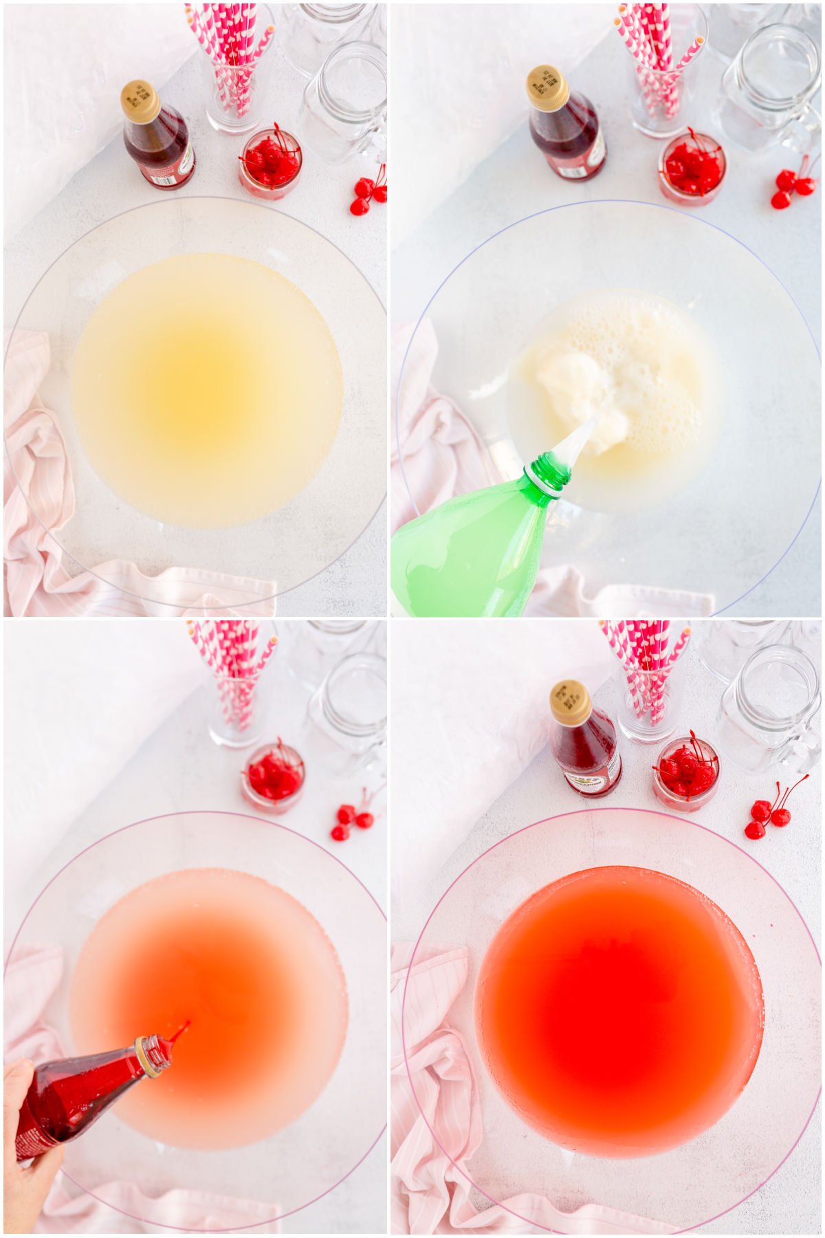four process shots showing how to make pink punch