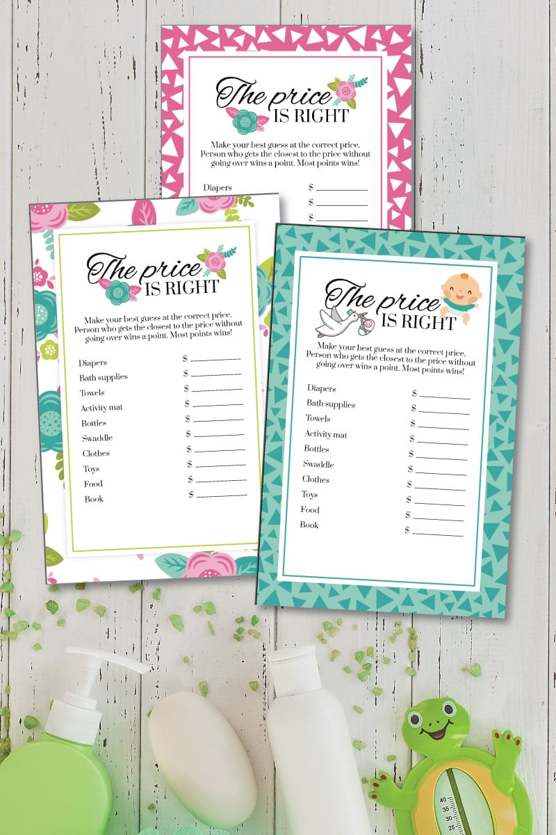 Price is right baby shower printable with baby toys at the bottom of the picture 