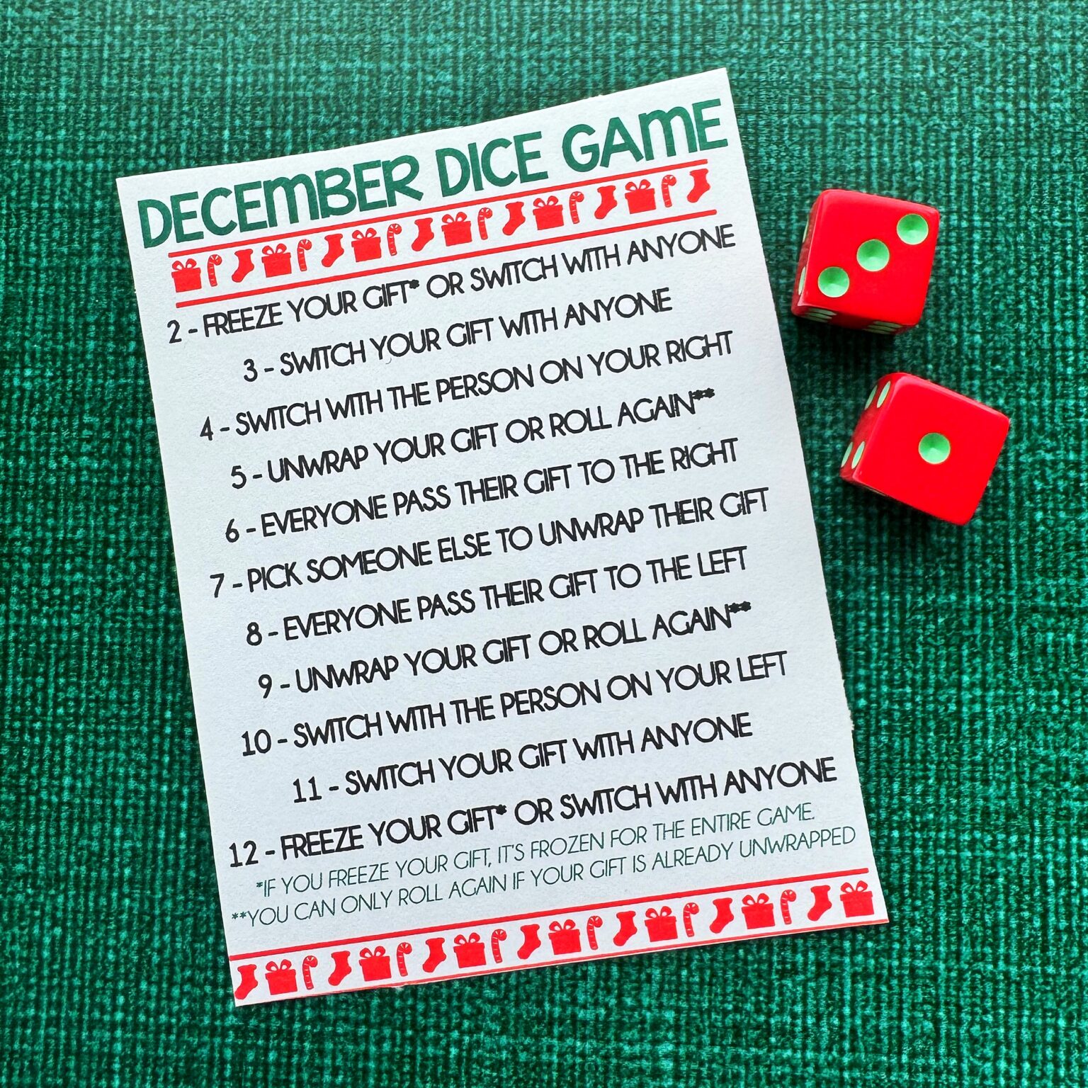 December Dice Gift Game December Dice Gift Game