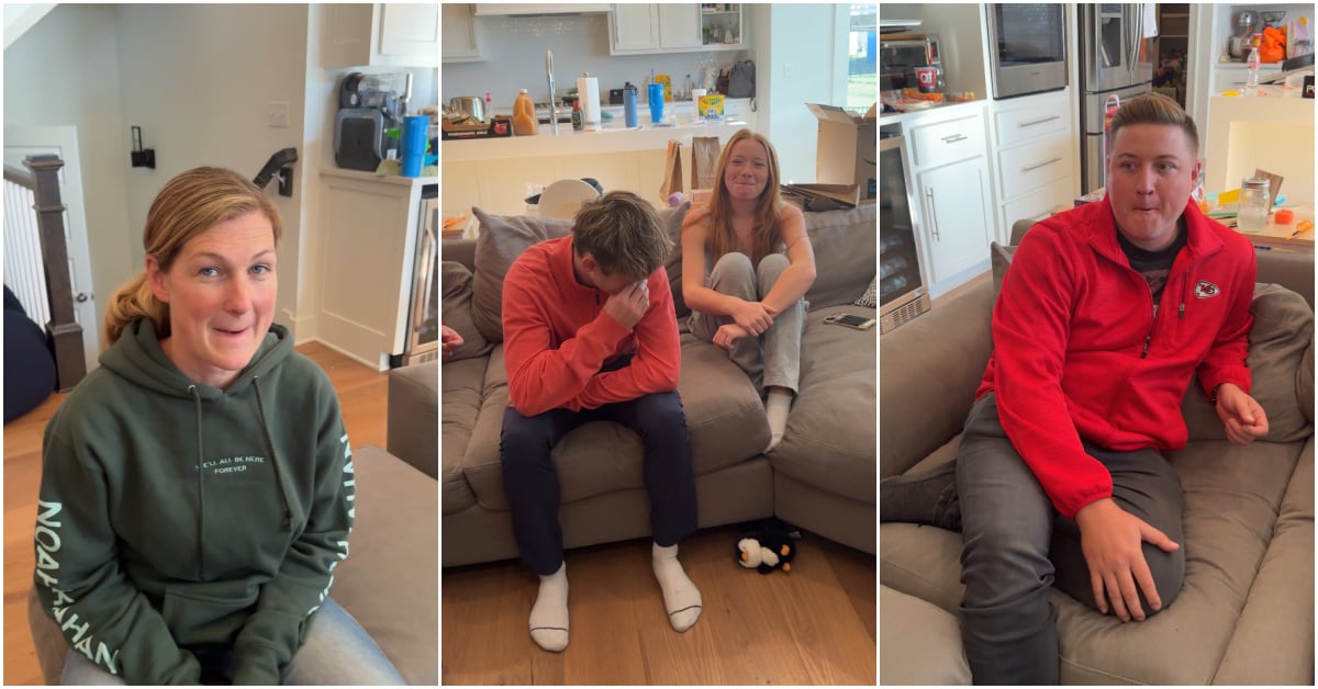 Three images showing people sitting on a couch