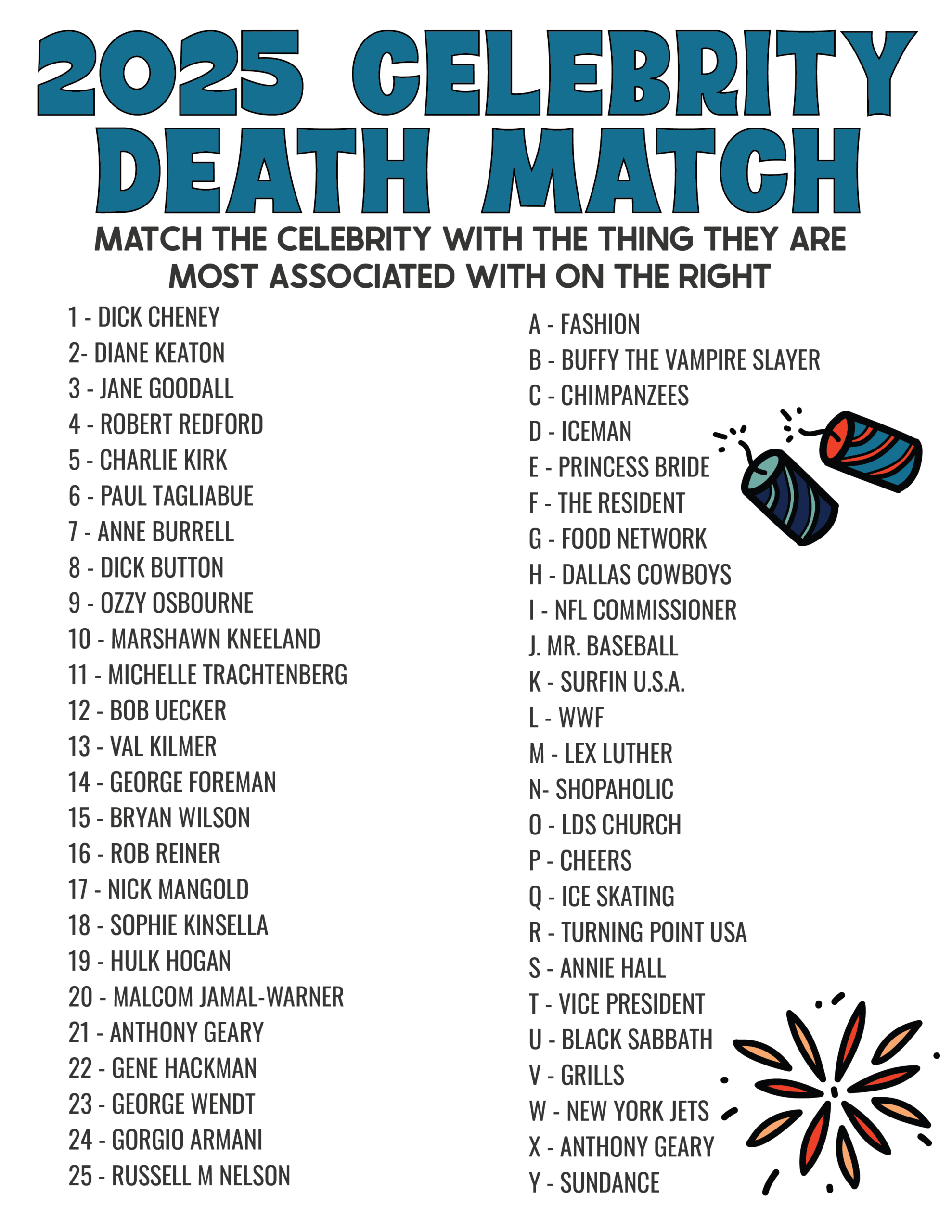 New Year's Eve trivia game about celebrity deaths