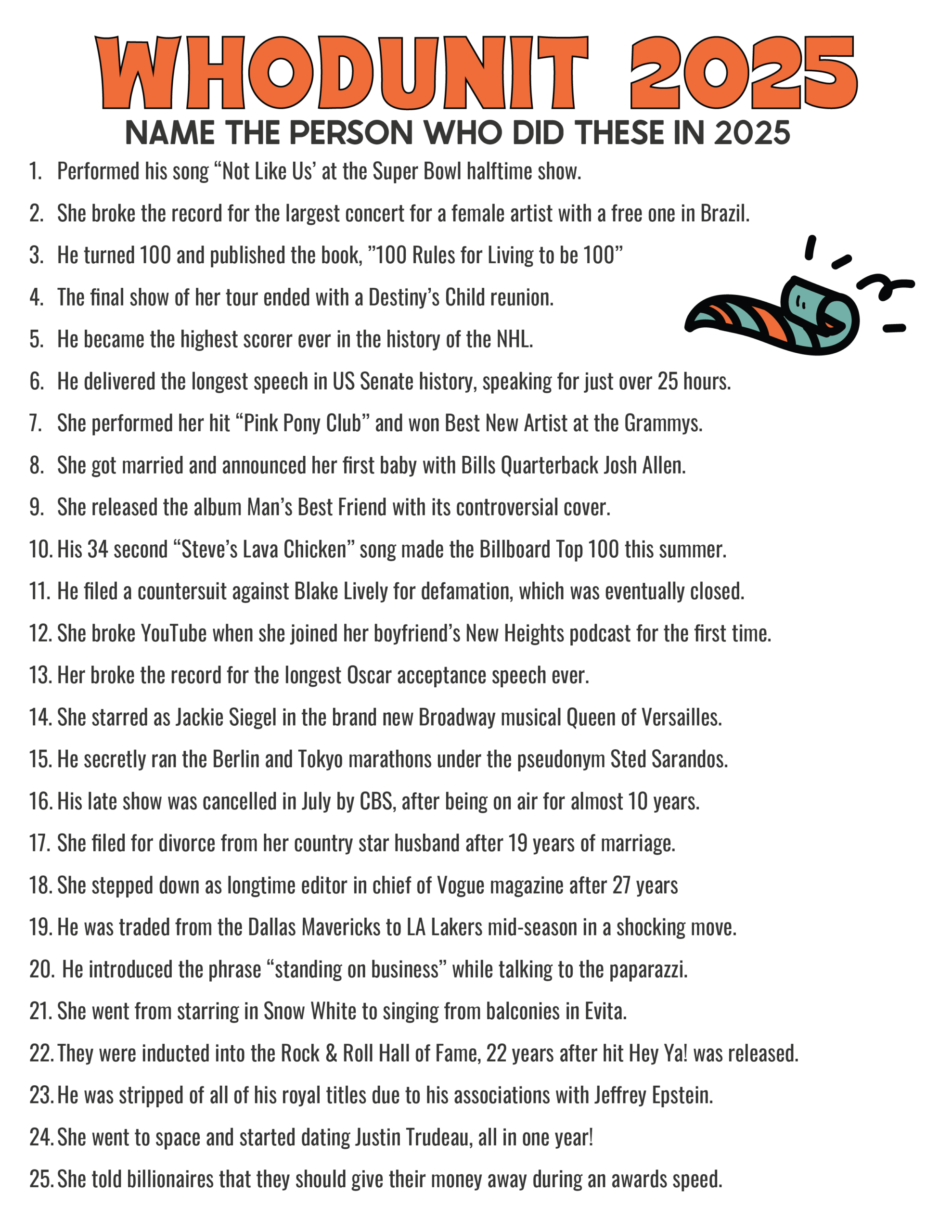 New Year's Eve trivia game about people