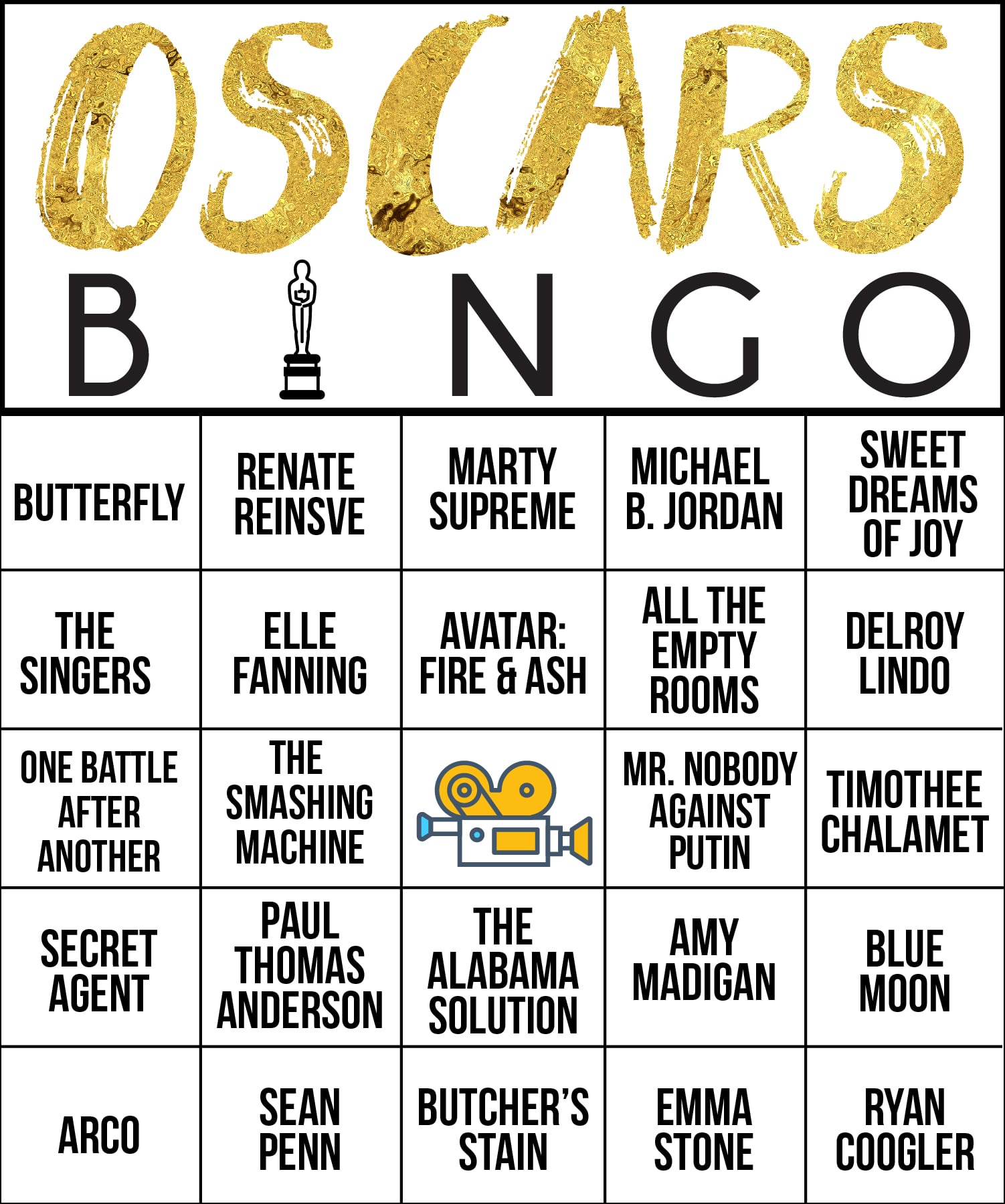 oscar bingo card