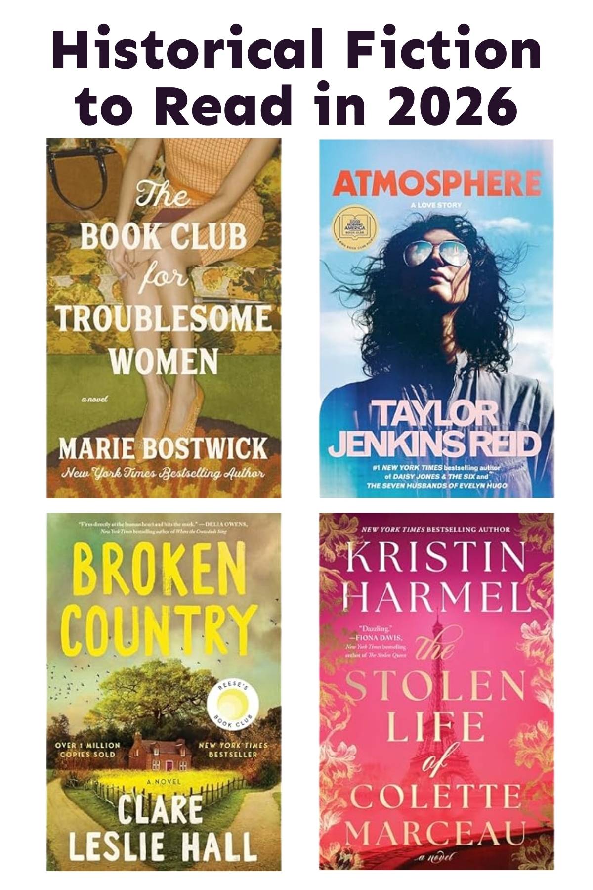 four historical fiction books on a white background