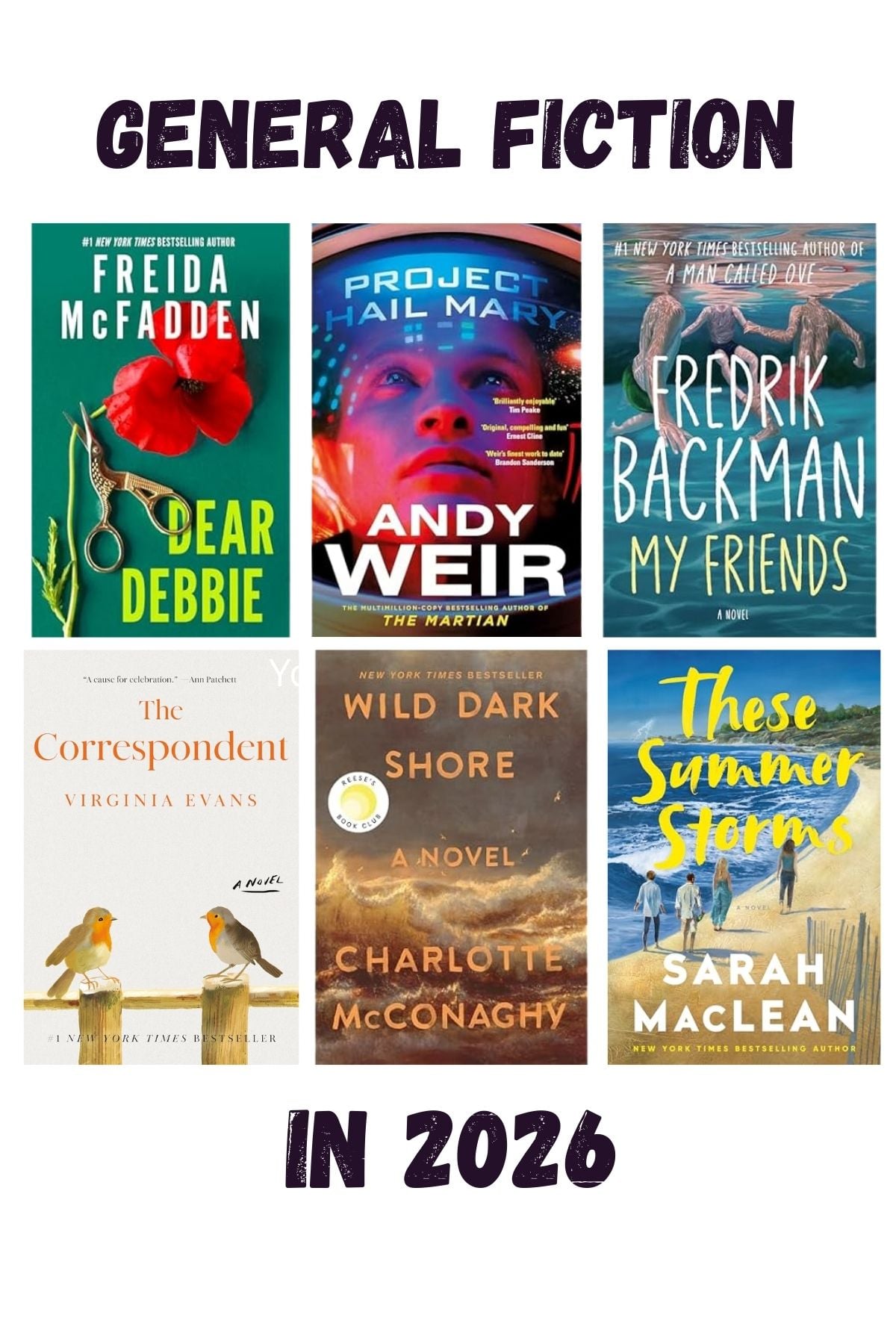 six general fiction book covers