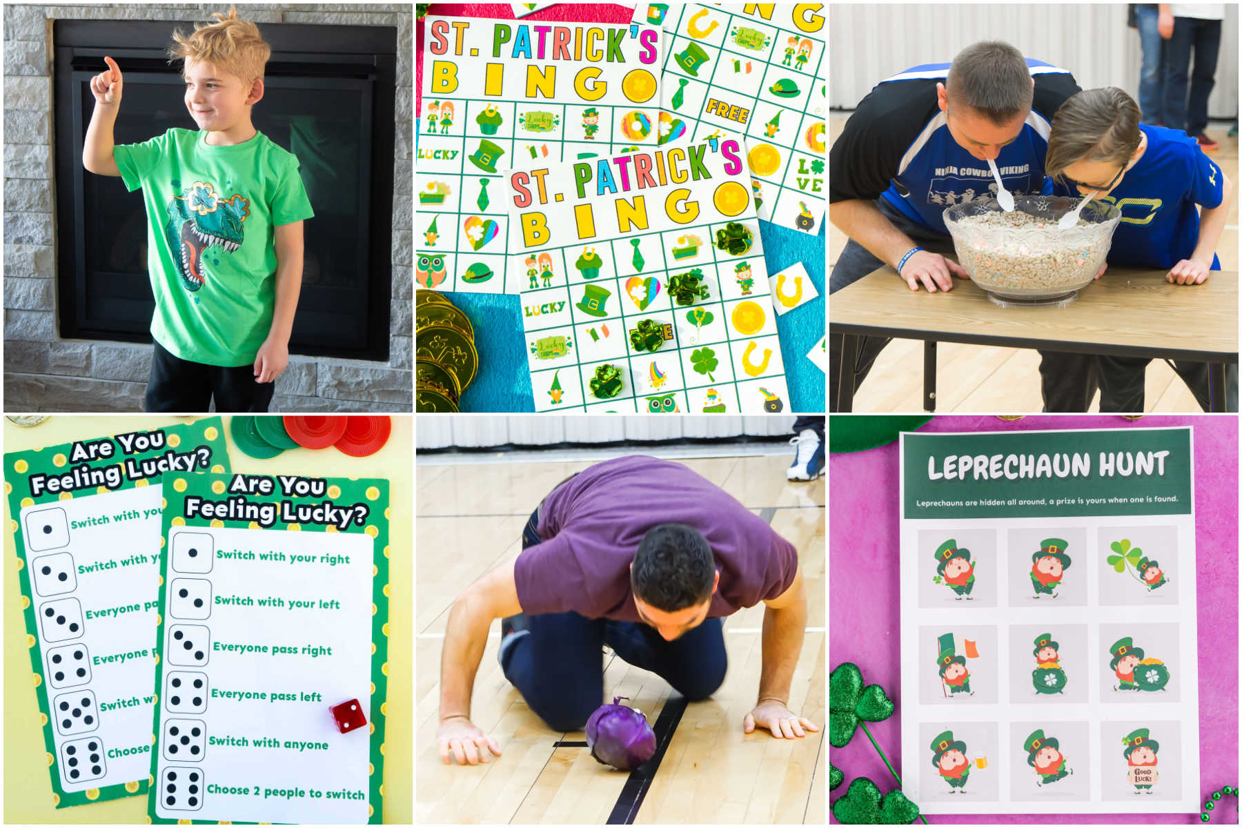 six images showing St. Patrick's Day games 