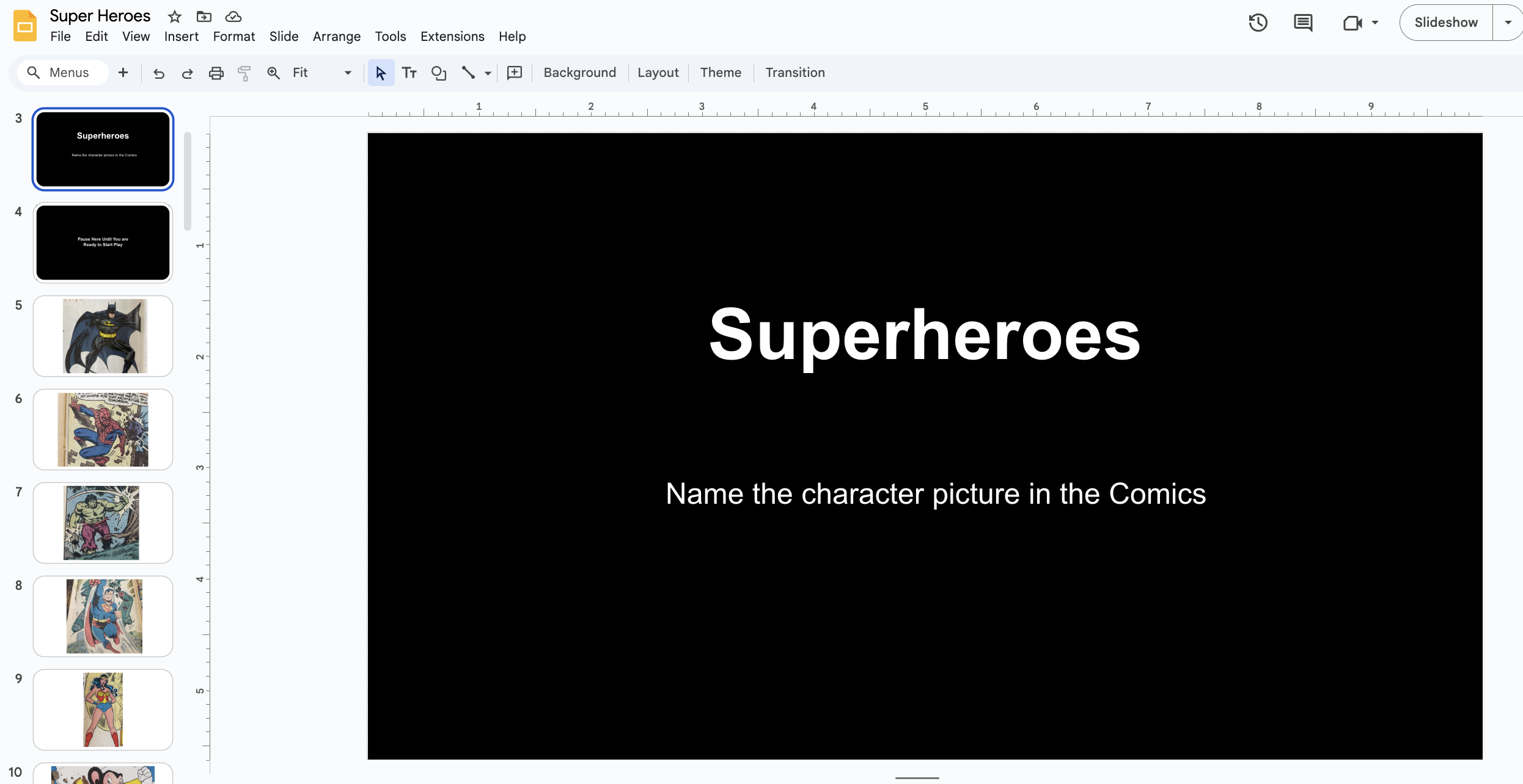 Powerpoint picture with superhero slides
