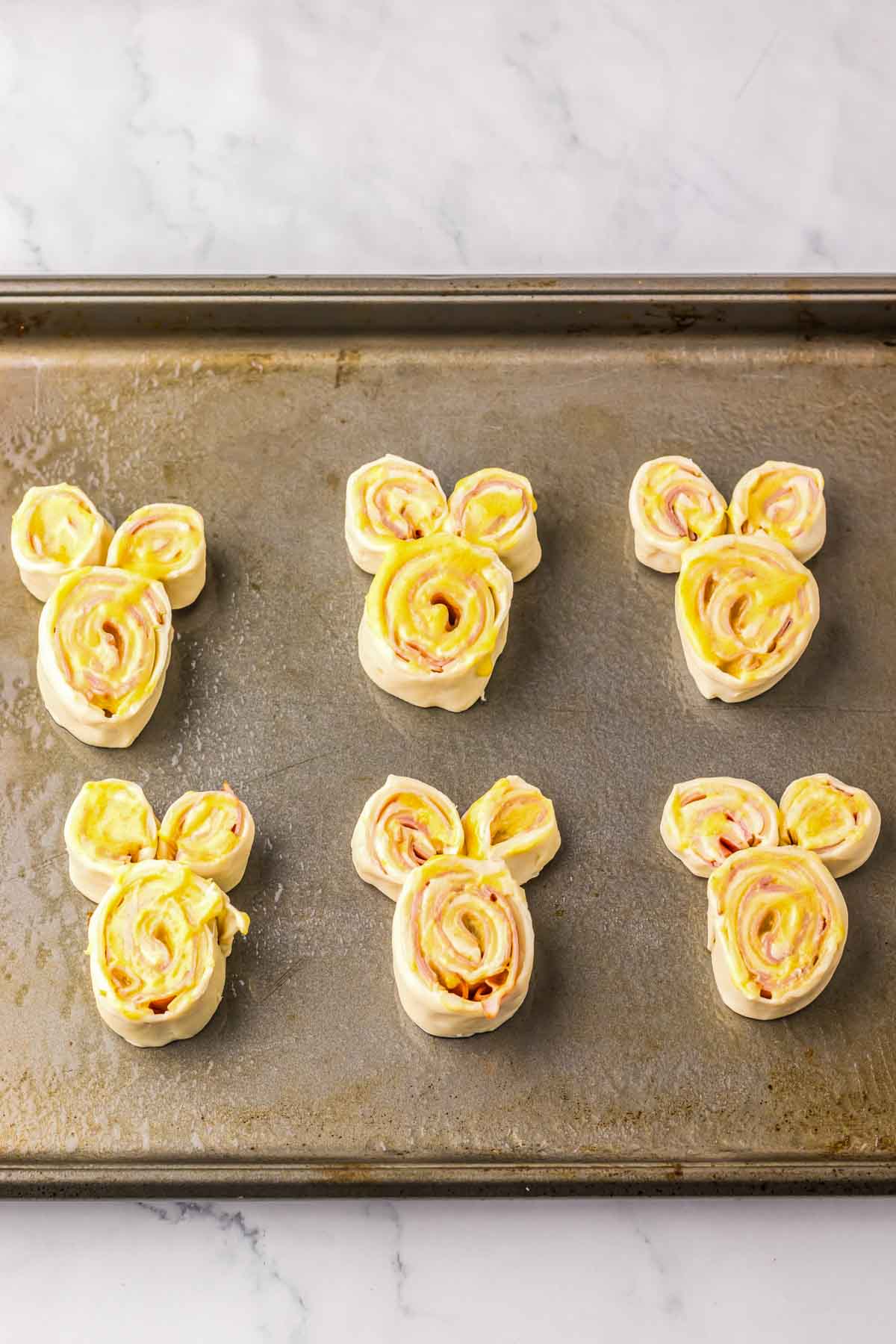ham and cheese rolls in the shape of Easter bunnies